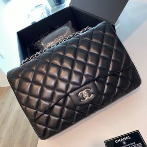 Chanel Lambskin Quilted Jumbo Single Flap Black